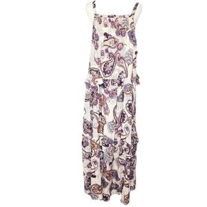 Band of the Free Liliane Purple Paisley Tiered Maxi Dress Womens Size Large